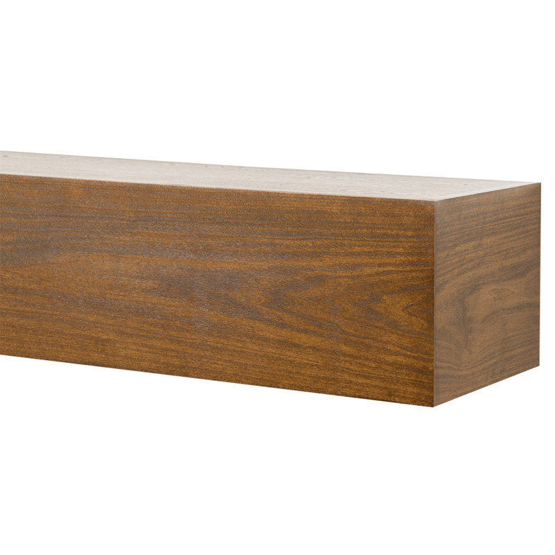 Modern Ember Boone Floating Wood Fireplace Mantel Shelf - 8 Inch Tall - With Clean Box Design, Ginger Stain, 48"