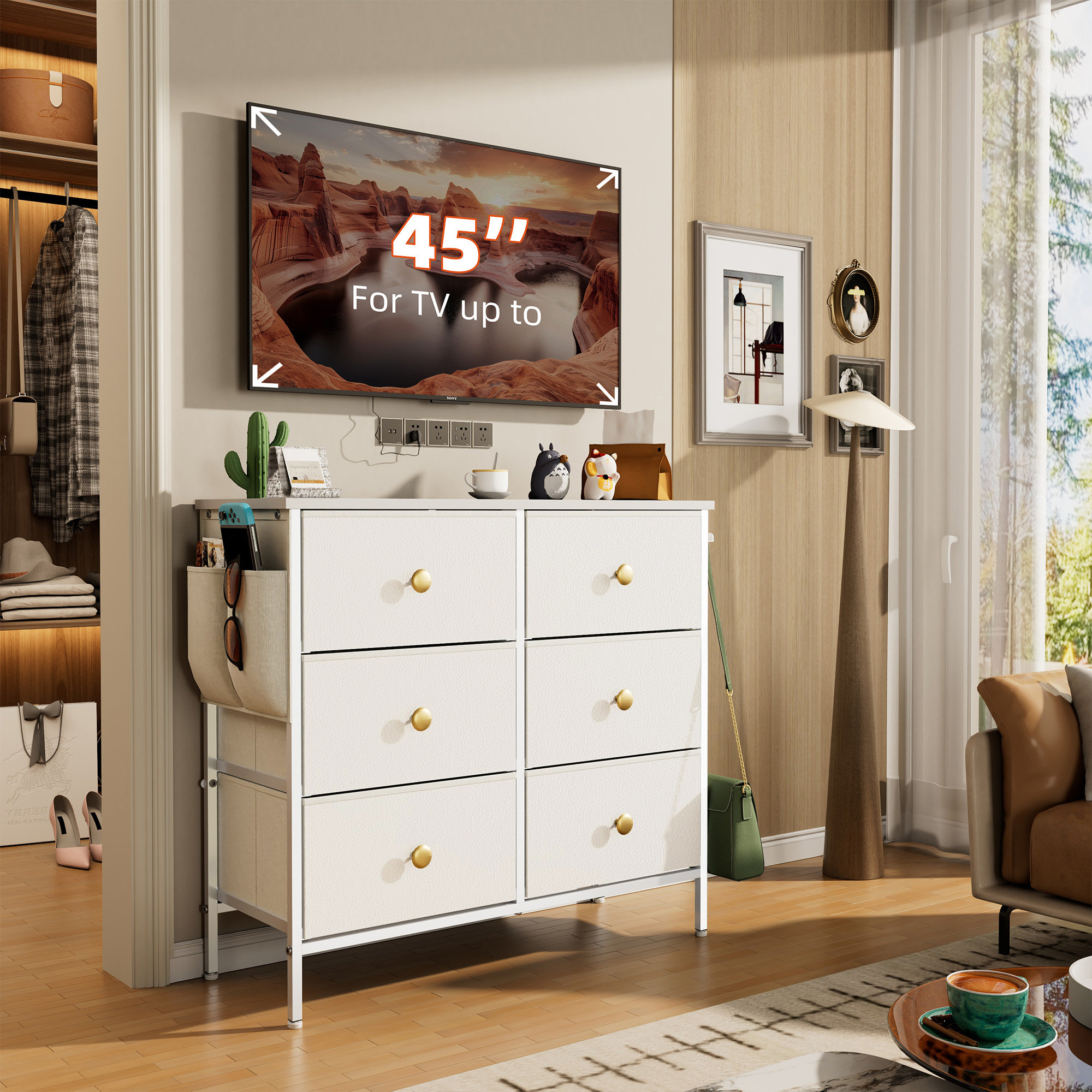 Ebern Designs White Dresser for Bedroom, TV Stand with 7 Drawers