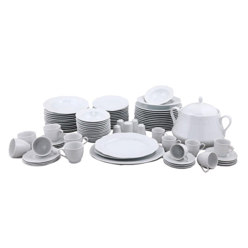 Mossley 83 Piece Porcelain China Dinnerware Set - Service for 6