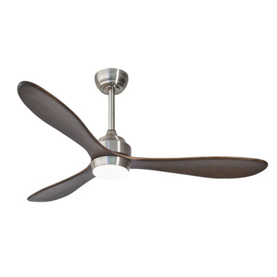 Ventilateur de plafond 52 po avec lumières, télécommande, 3 ventilateurs de plafond à moteur à courant continu en bois massif 6 PCS, ventilateur de plafond réversible, pour salon de patio, chambre à coucher - (nickel teinté)