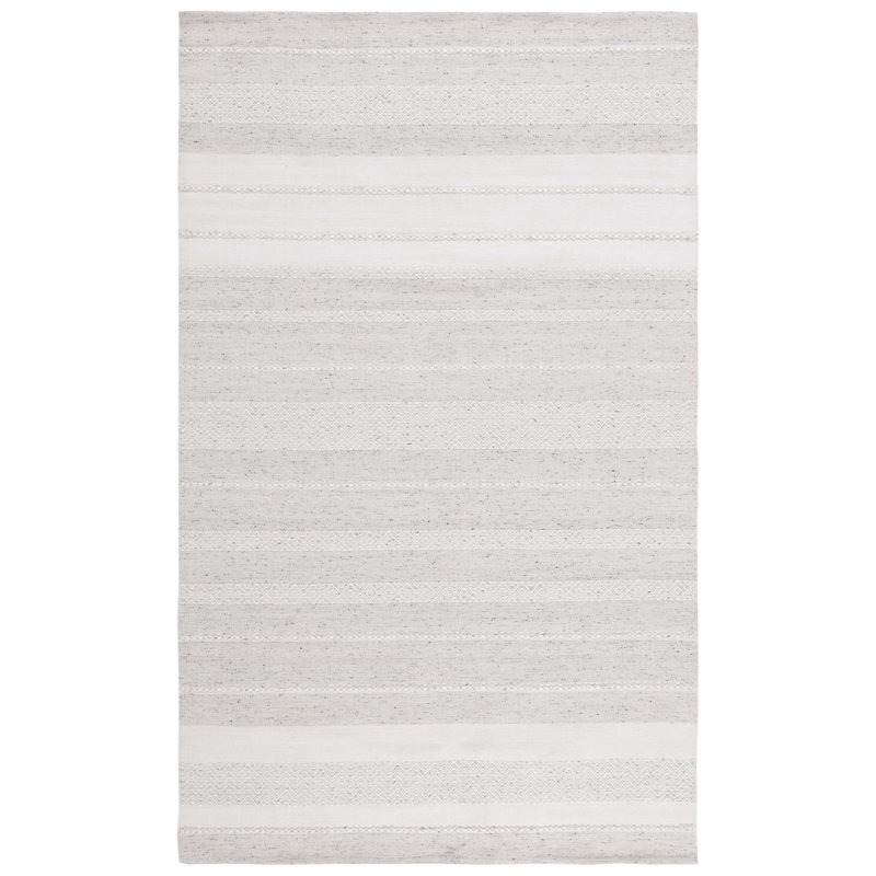 Rayé fait à la main recyclé P.E.T. Tapis ivoire / gris, Rectangle de 5 pi x 8 pi