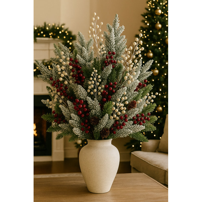 3pc Artificial 18" Pine Pick With Berries & Cones