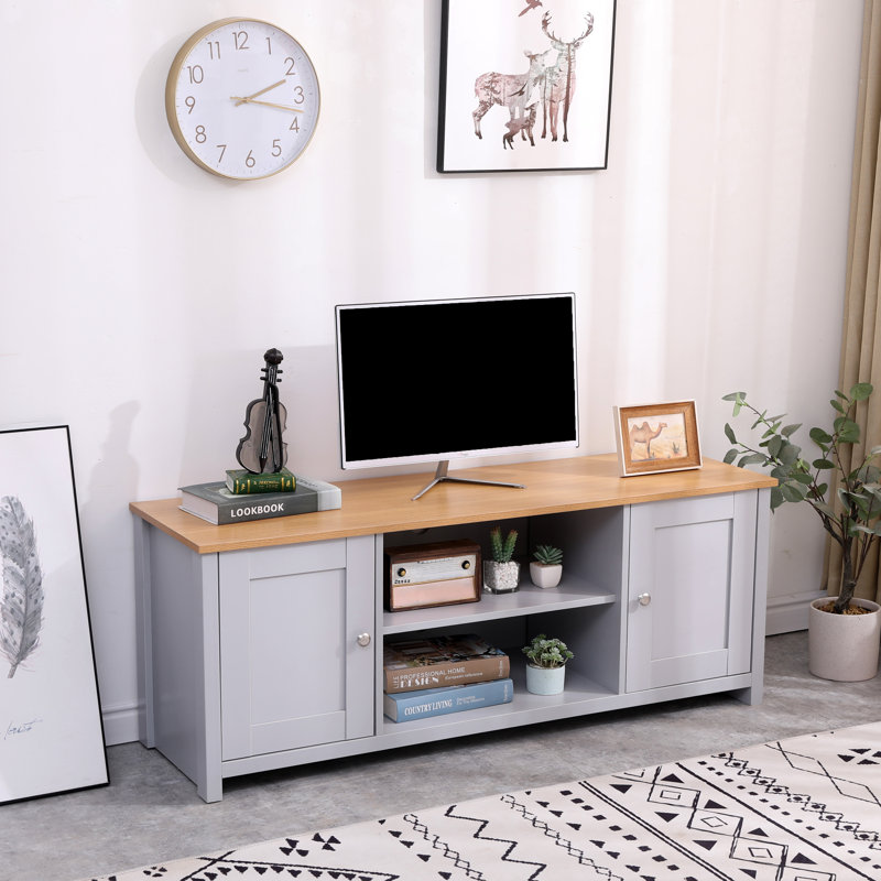 Dikomo Unfinished TV Stand for TVs up to 55", Grey/Oak