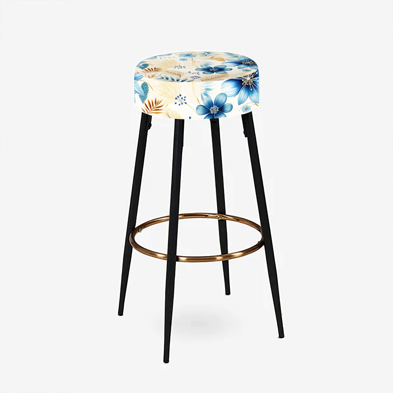 Ensemble de 2 tabourets de bar Boho, Boho, fleurs d'hibiscus blanches et bleues I