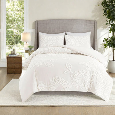 Farmhouse Cotton Bedding Sets, Tufted Chenille Floral Design, Full/queen 3-piece Duvet Cover Set