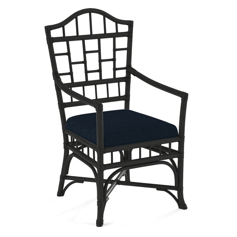 Chaise avec accoudoirs Chippendale, Noir antique, Jacquard géométrique vert 0414-43