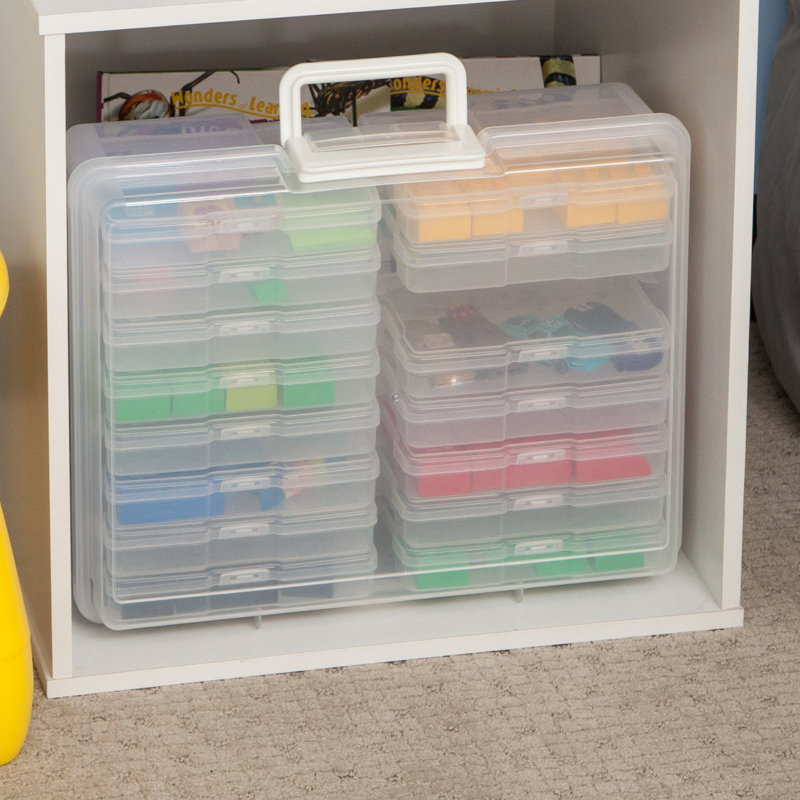 Clear Stackable Photo Storage Case with Handle and 16 Boxes