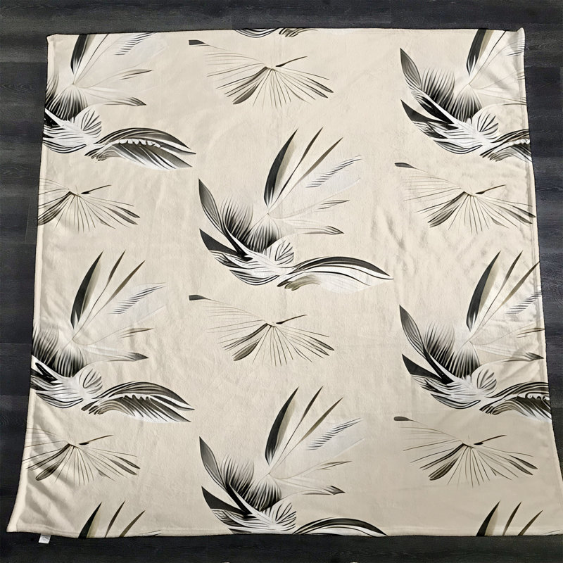 Throw Blanket, 51" W x 60" L, Floral/Abstract, Gray/Tan/White