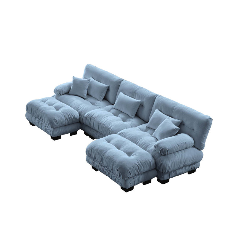 Chenille Modular Sectional Sofa, Oversized U Shape Cloud Couch With 2 Ottomans,Combined 4 Seater Comfy Sofa With Bolster Armrest Pillows
