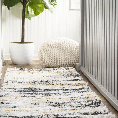 Jubei Modern Bold Strie' Shag Beige/Black/Yellow Rug