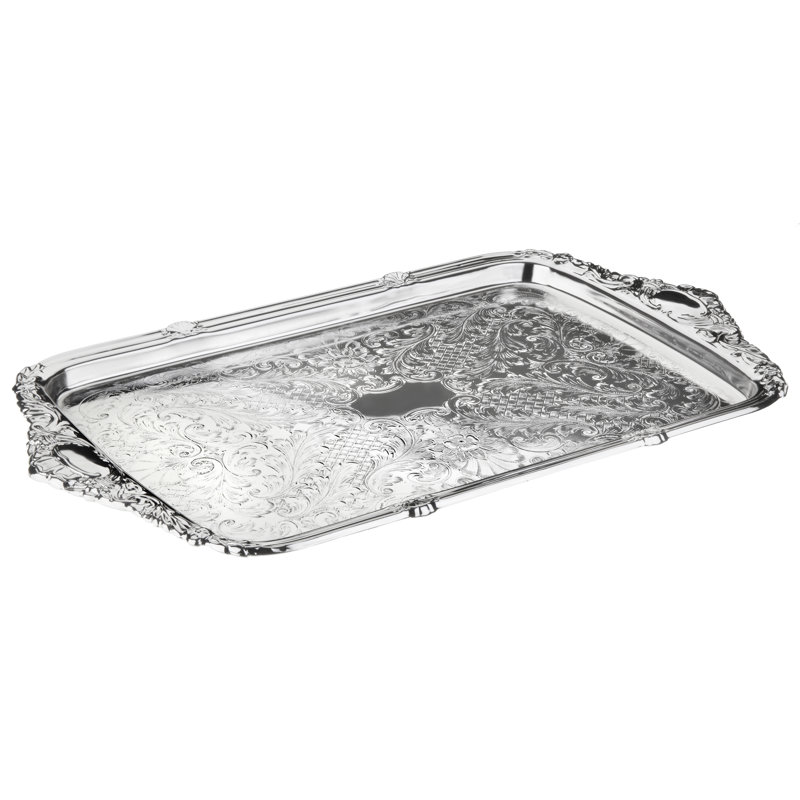Queen Anne Decorative Silver Plated Tray with Integral Handles