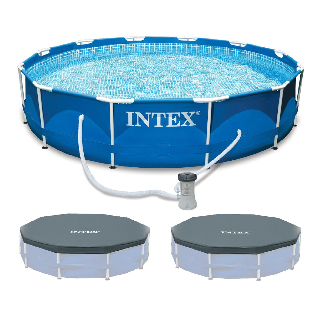 Intex 12'x30" Metal Frame Swimming Pool with Filter Pump & 2 Pool Cover Intex