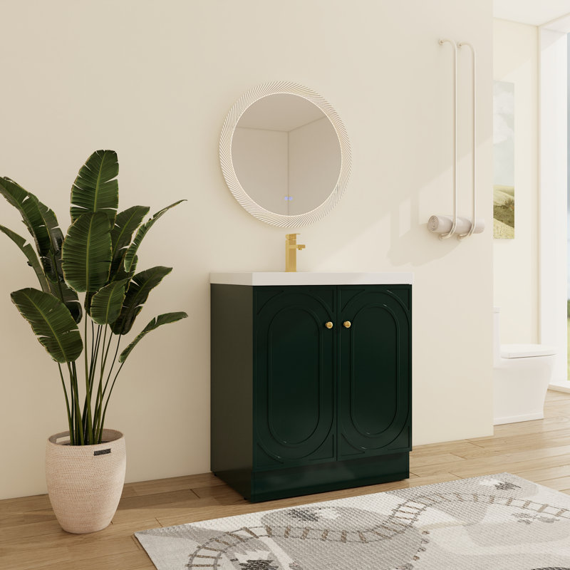 Hunar 30'' Free standing Single Bathroom Vanity With Resin Vanity Top, Green, 30''