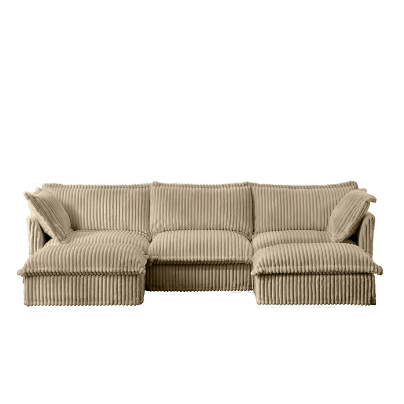 Canapé modulaire luxueux en velours côtelé modulaire en U avec sièges profonds et coussins surdimensionnés - Canapé Cloud Camel pour le salon