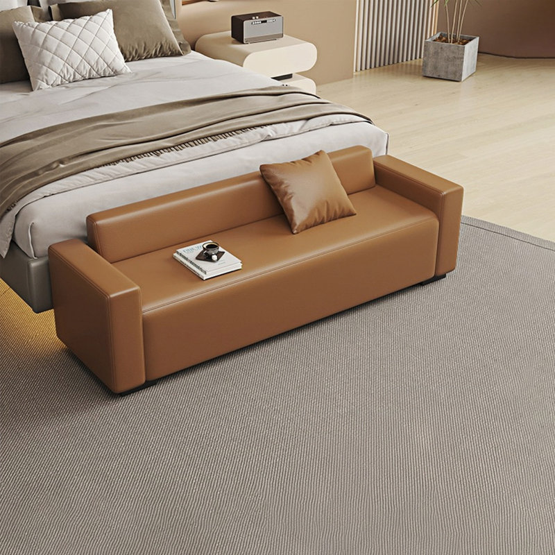 Banc rembourré en similicuir Niria, Orange, H 23,62 po x l 59,05 po x P 21,65 po