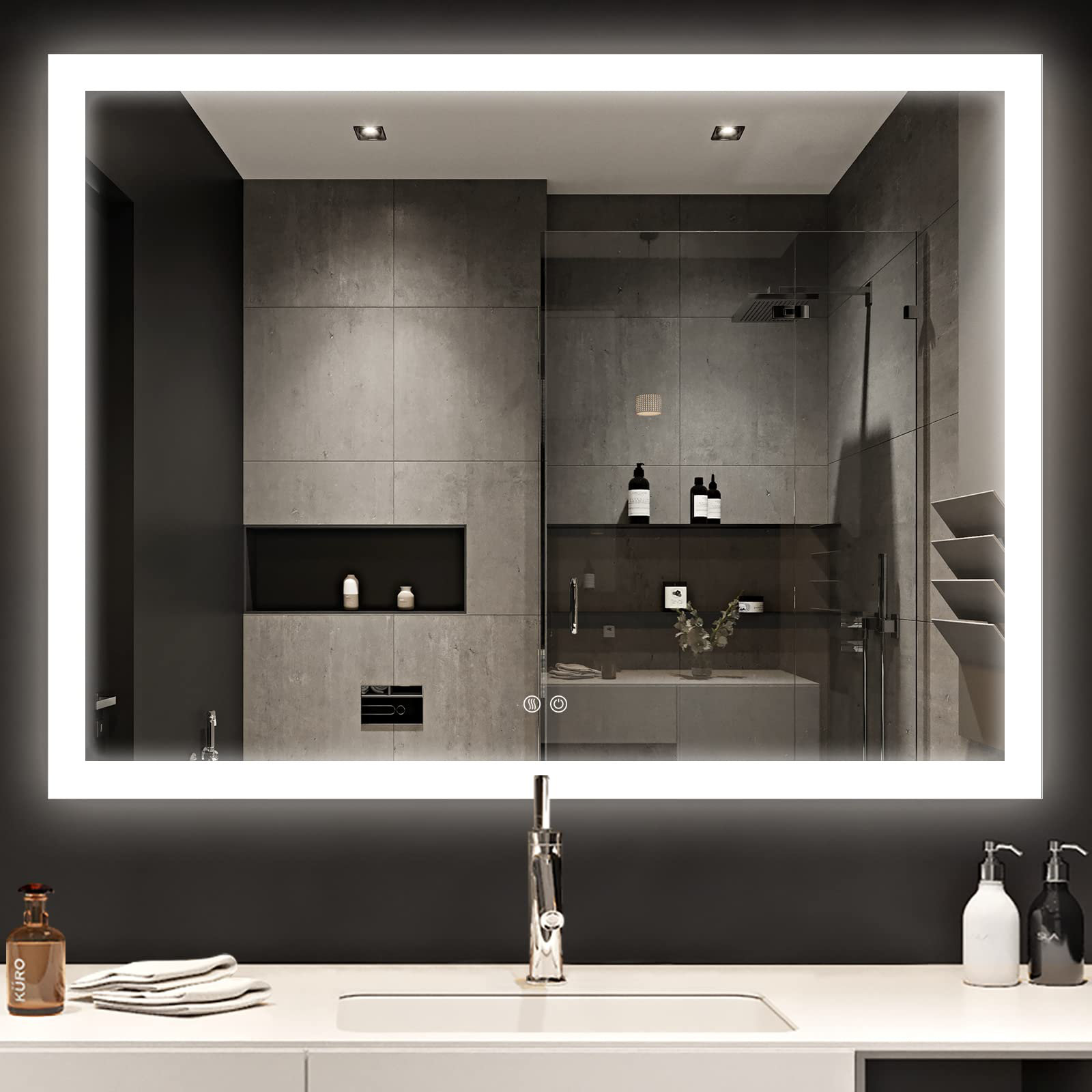 Kedarnath LED Bathroom Mirror with Lights, Smart Dimmable Vanity Mirrors for Wall, Anti-Fog Backlit Lighted Makeup Mirror Orren Ellis Size: 48 x 30