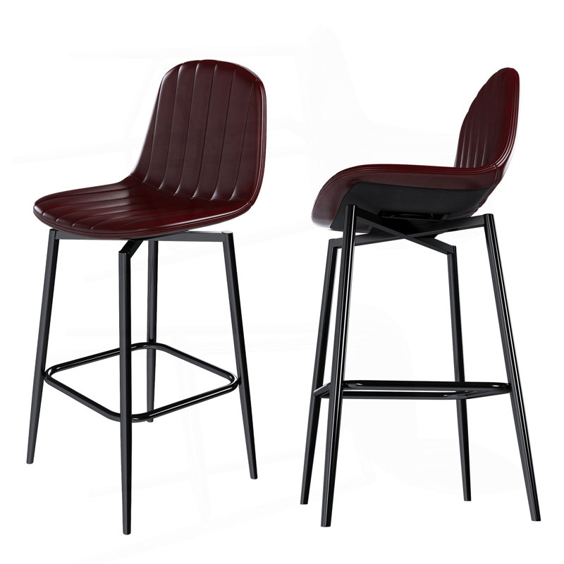 Tabourets de bar modernes avec mécanisme pivotant, sièges rembourrés en polyuréthane avec support dorsal et pieds en métal - Idéal pour les îlots de cuisine, les bars résidentiels et les bars commerciaux (ensemble de 2)