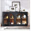 Grande armoire-buffet à 4 portes avec portes en verre, conception arquée et tablettes réglables pour un usage domestique polyvalent-129703212