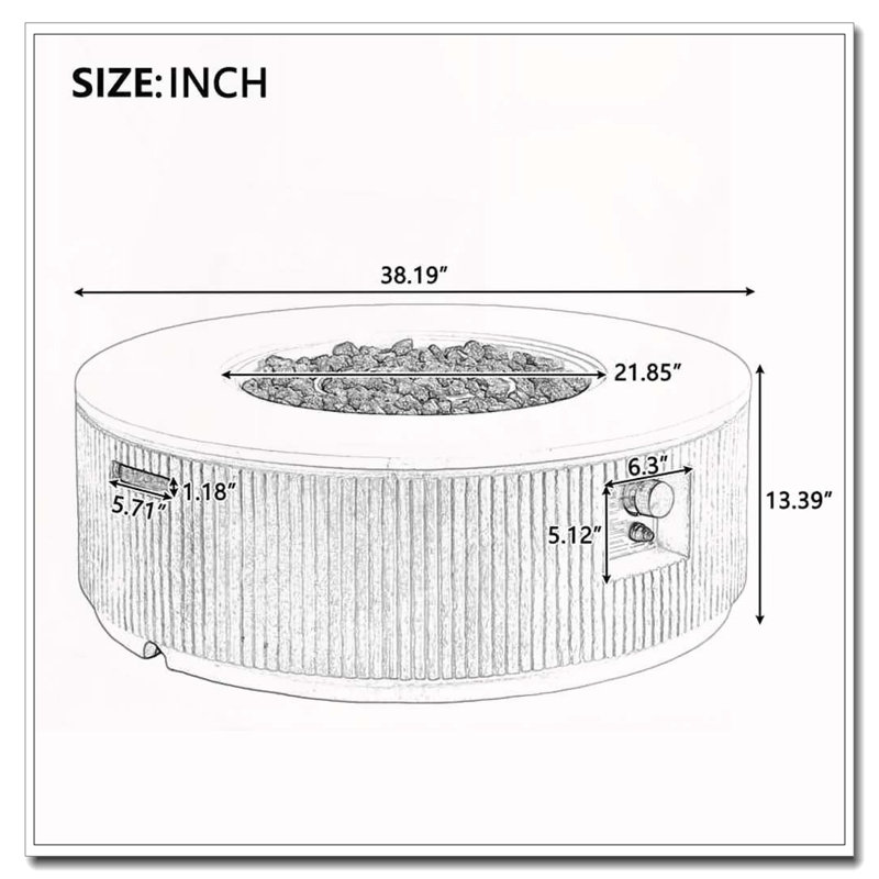 38.19'' MGO Propane Outdoor Fire Pit, Beige