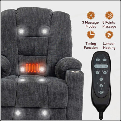 Power Lift Recliner Chair with Massage and Heat for Elderly, Overstuffed Wide Recliners, Heavy Duty Motion Mechanism with USB and Type C Ports, 2 Steel Cup Holders