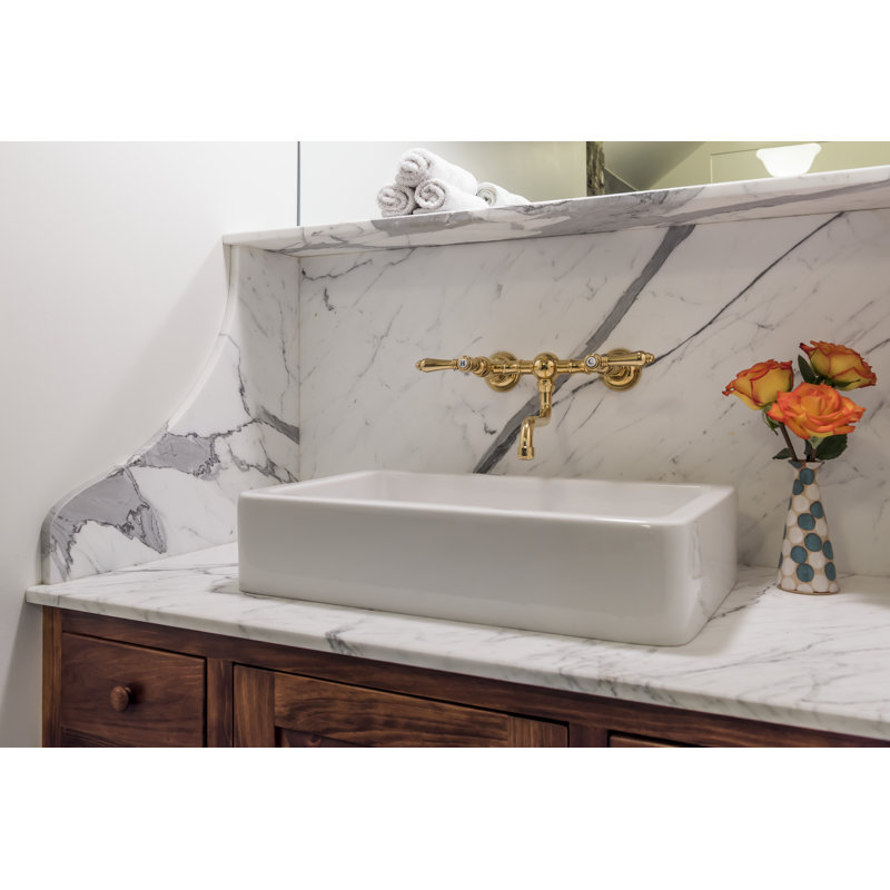 Acqui Wall Mount Bridge Lavatory Faucet, Inca Brass, Lever Handle