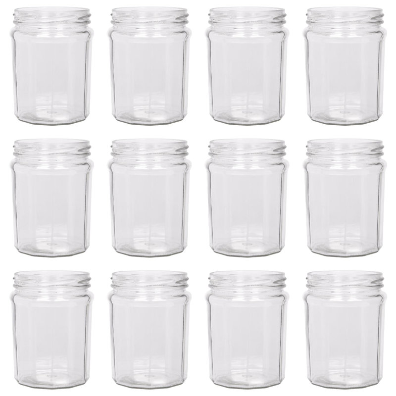 Glass Jar - Set of 12, Green Gingham, 380ml