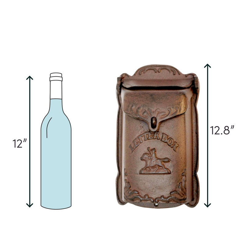 Cara Antique Brown Cast Iron Lockable Wall Mounted Mailbox