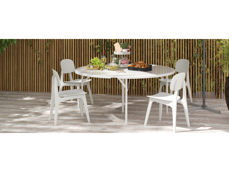 66" White Steel and Plastic Round Folding Table