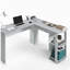 Bureau moderne en forme de L avec tablette latérale, gris