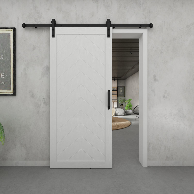 Panelled Wood and PVC/Vinyl Barn Door with Installation Hardware Kit, White
