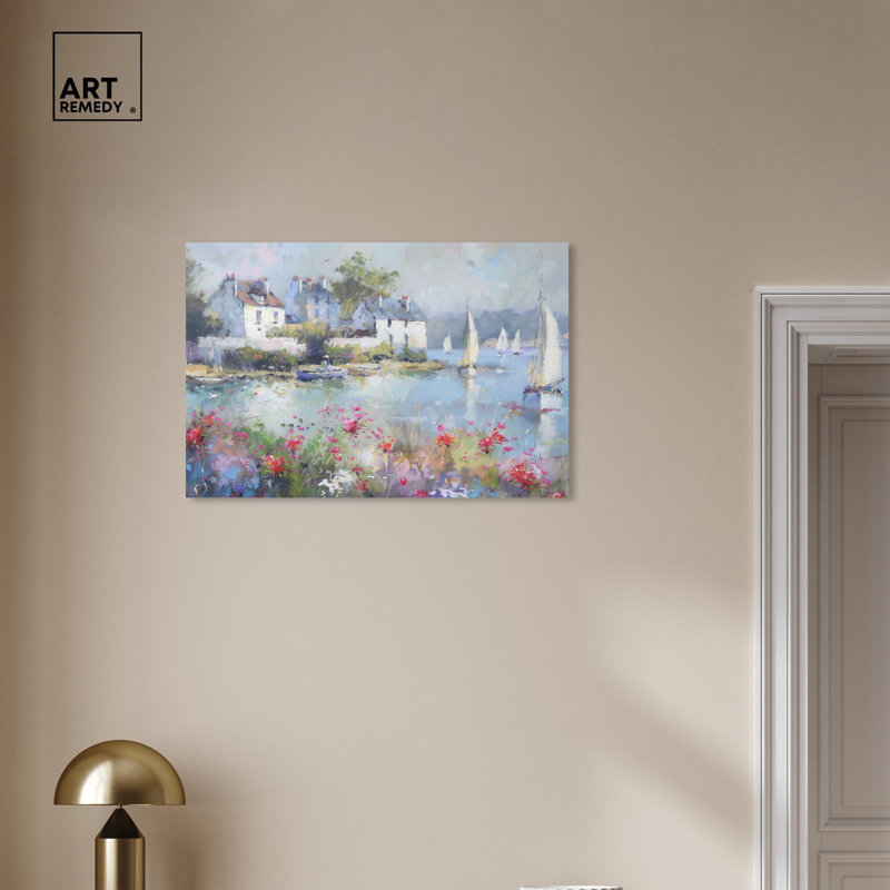 Vibrant Coastal Town Abstract Canvas Wall Art, 16" x 24"
