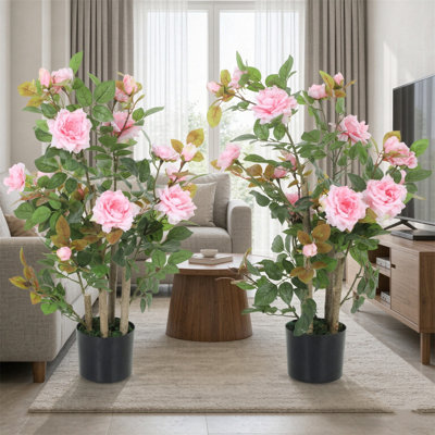Set of 2 Artificial rose trees 90cm