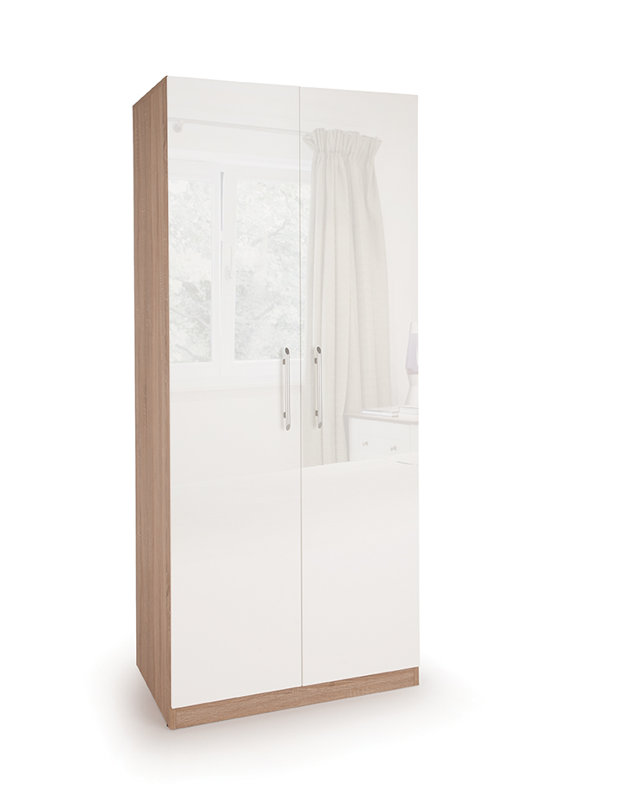 Beverley 2 Door Manufactured Wood Wardrobe, Oak/White