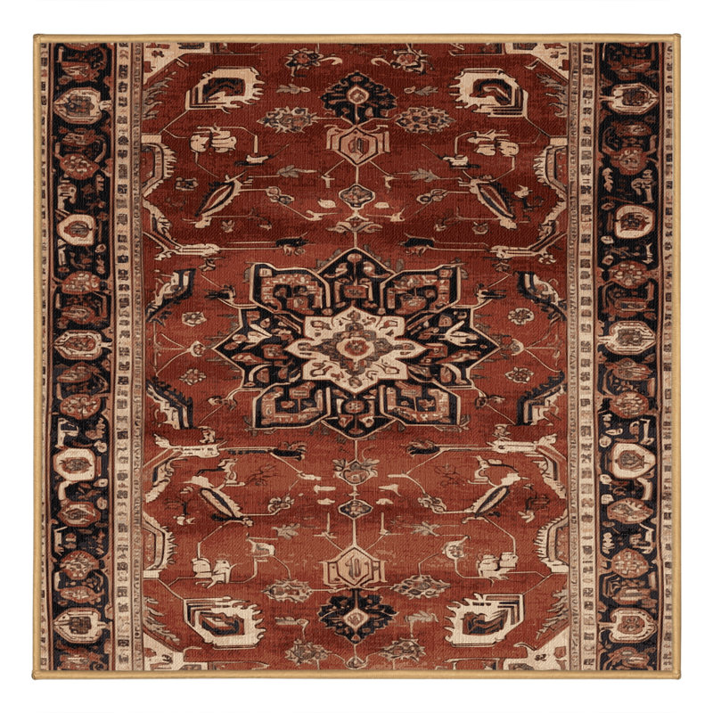 Machine Washable Persian Brown Area Rug, Square 6' x 6'