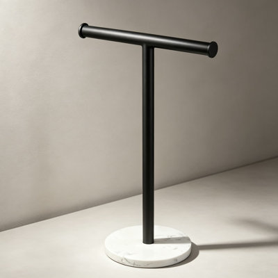 Freestanding Hand Towel Holder for Bathroom and Kitchen Countertop, Stainless Steel Towel Stand with Heavy Marble Base, Rustproof and Anti-Tip Design, Easy No-Drill Assembly, Matte Black Finish