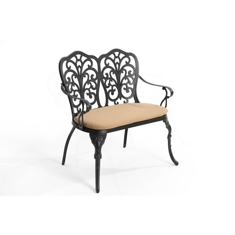 Banc en fonte d'aluminium avec coussin, Noir, Noir