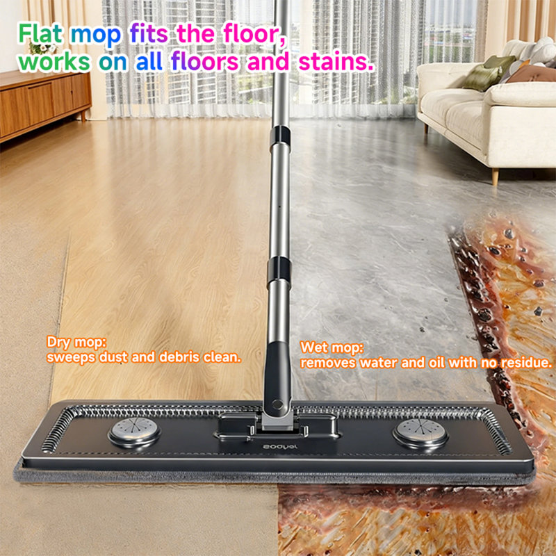 Balai à franges et seau compact JOYBOS - Balai à franges plat et seau avec essoreuse mains libres | Vadrouille humide pour appartement, petite maison, télé, fenêtres, mur