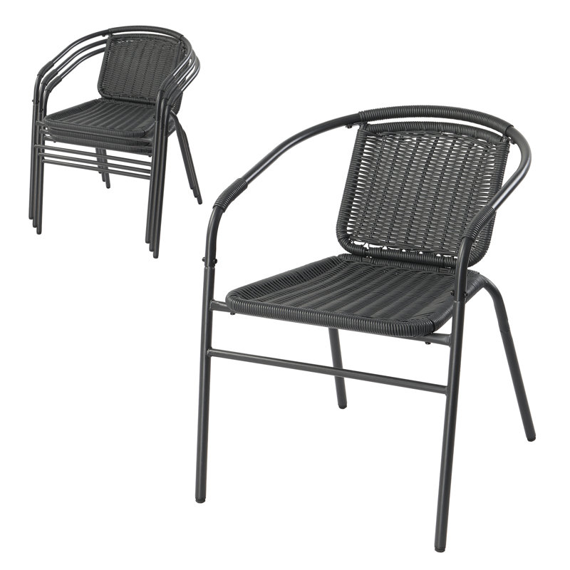 4 chaises de patio empilables en rotin 4 pièces, Noir
