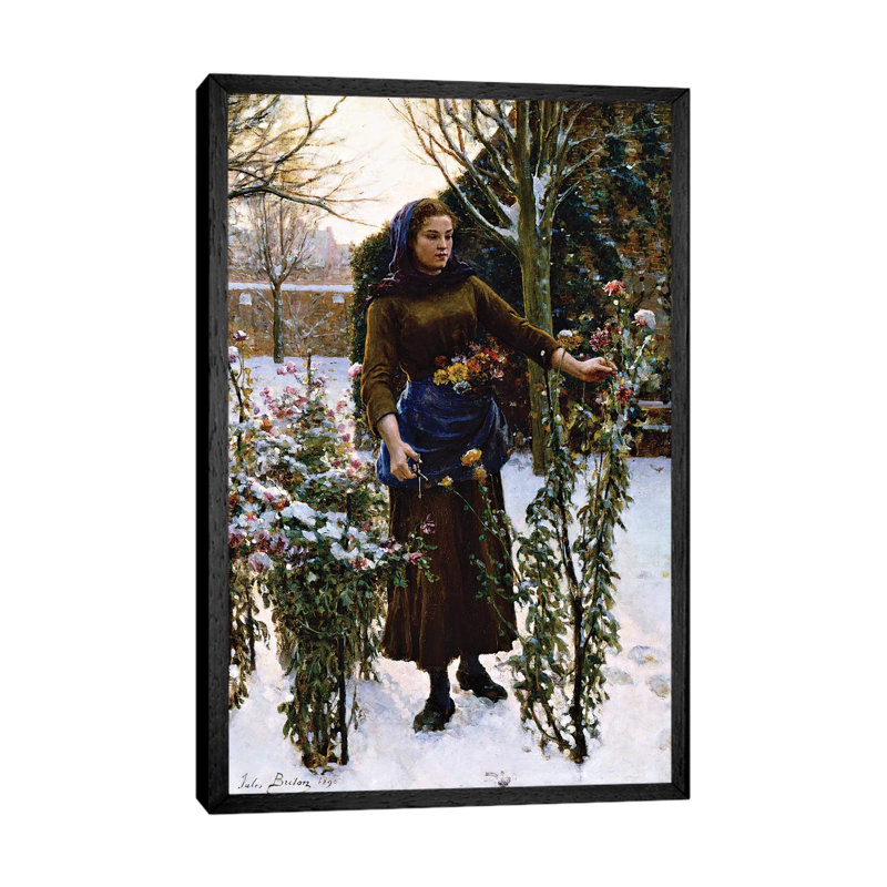 Last Flowers, 1890 by Jules Breton - Painting on Canvas, Black Framed, 66.04cm H x 45.72cm W x 3.81cm D