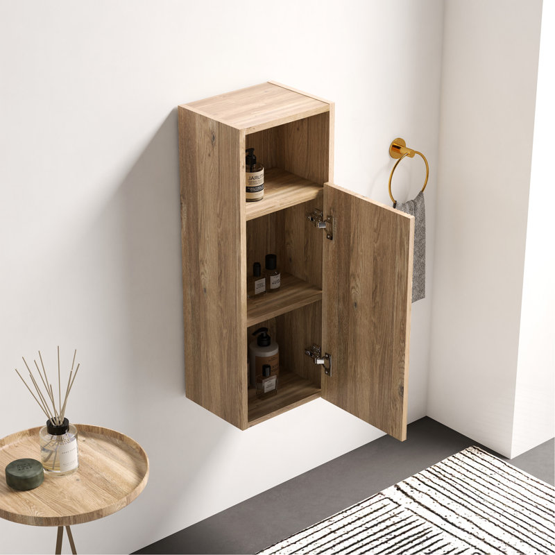 Bathroom Floating Side Cabinet, Wall-Mounted Storage Cabinet For Small Space, KD, Oak