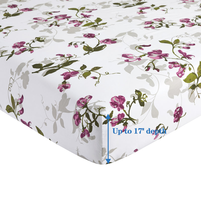Queen Pink Floral Print Bamboo Polyester Deep Pocket Bedding Set