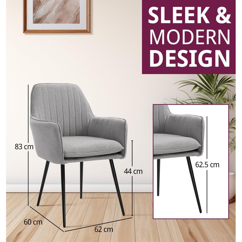 Dudley 150Cm Dining Table Set With Grey Fabric Dining Chairs With Armrest, 5