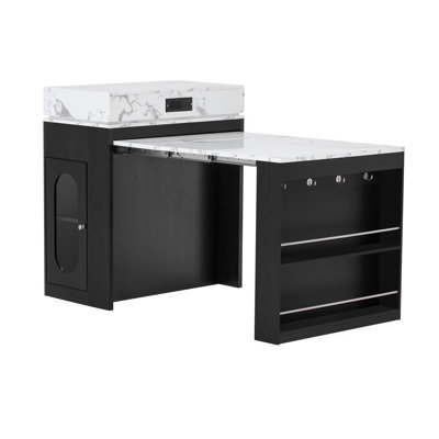 [VIDEO]  Extendable Dining Table with Folding Tabletop, Bar Table with Drawers and Power Outlet, Kitchen Island with Wheels and Hooks, Sideboard for K