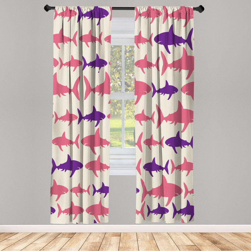 Microfiber Floral Semi-Sheer Rod Pocket Curtain Panels, 28" W x 84" L, Purple/Pink/White