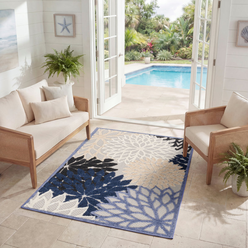 Ciann Floral Blue Multicolor Indoor / Outdoor Area Rug, Rectangle 2'8" x 4'