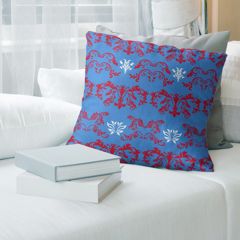 Housse de coussin carré Houston Houston, Croisé en coton, Bleu / rose / blanc, 14 po x 14 po