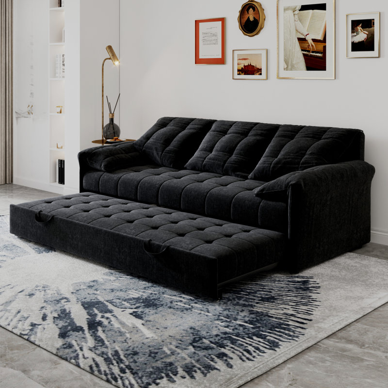 91 Canapé convertible 91 po avec lit escamotable, canapé-lit, appartement, tissu chenillecouleur: noir, Noir