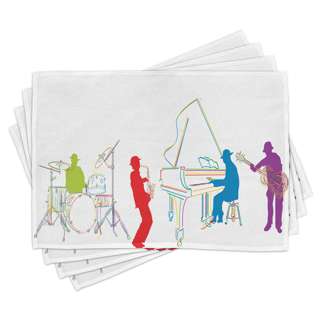 Platzdeckchen 4er Set, Retro Jazz Band Musik, Multicolor