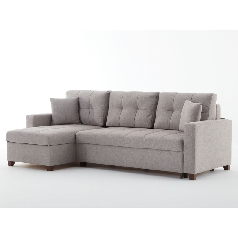 Upholstered Sectional, Gray Fabric, Left Hand Facing