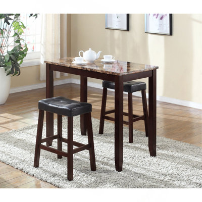 3-Piece Counter Height Glossy Print Breakfast Table With Stools, Espresso